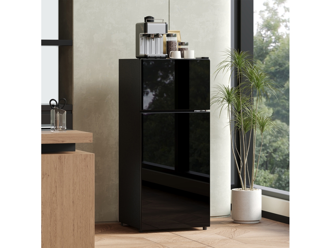 Mininevera Congelador Independiente 92L, Congelador 28L, Puerta de Cristal, Luz LED, Bajo Ruido, Estantes Removibles, Negra