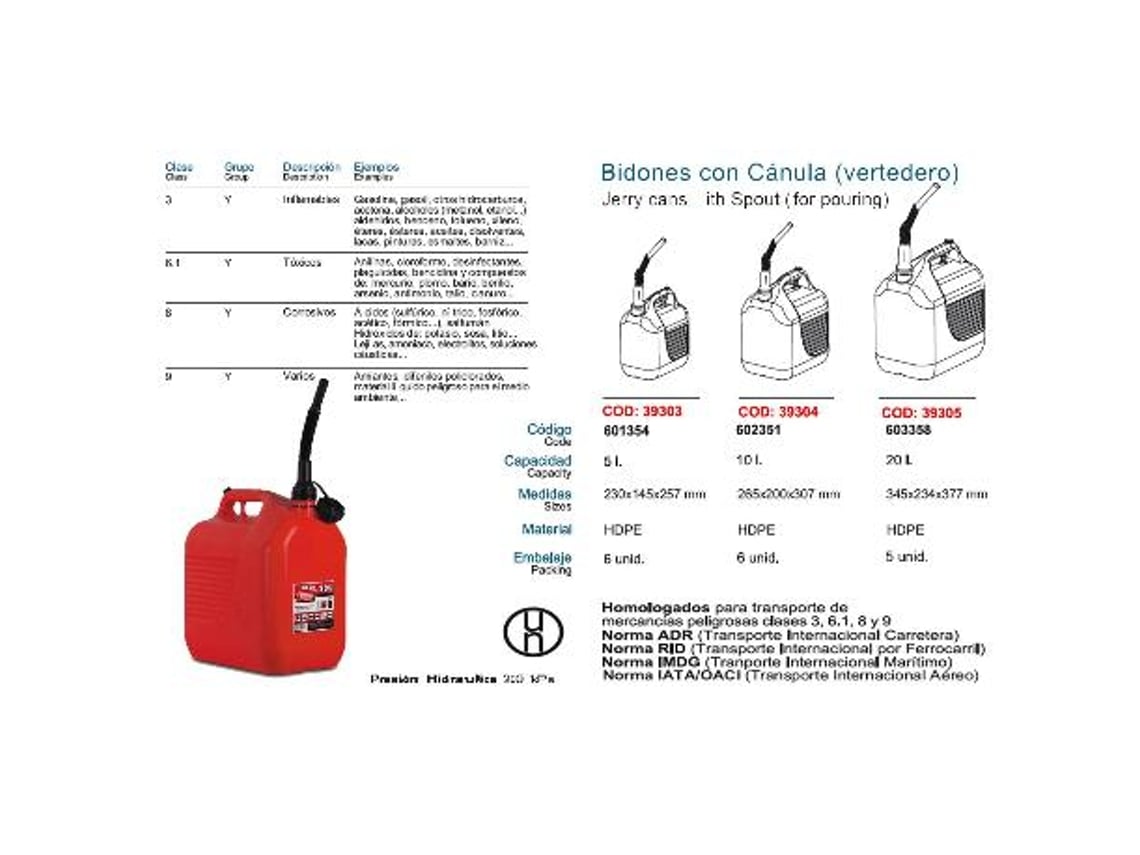 Tayg bidon gasolina 10 lt+canula homolog.clase 3-6,1-8-9 602351