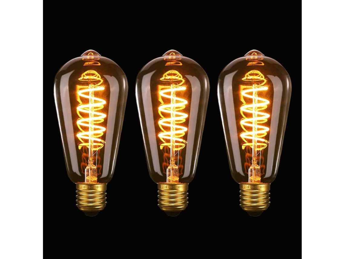 Oferta: Juego De 3 Bombillas Led Estilo Edison Vintage (regulables) – 3w, Filamento Espiral Flexible (base E27), Cristal Ámbar.