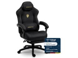 Silla gaming ergonómica DOWINX con cojín lumbar ajustable, reposapiés extensible, reposabrazos ajustables y reclinación de 160°, en color negro claro.