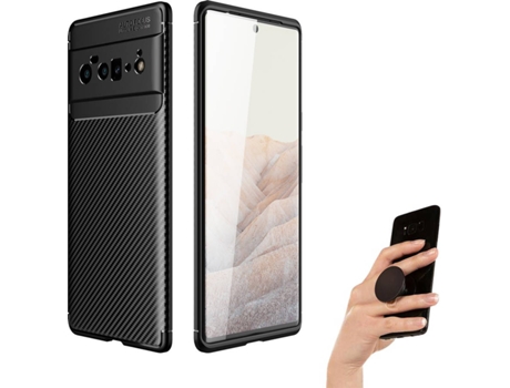 Funda Google Pixel 6 Pro Rugged Carbon Antichoque, y Popsocket Multifunción Negro