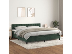 Cama Box Spring Con Colchón Terciopelo Verde Oscuro 200x200 Cm