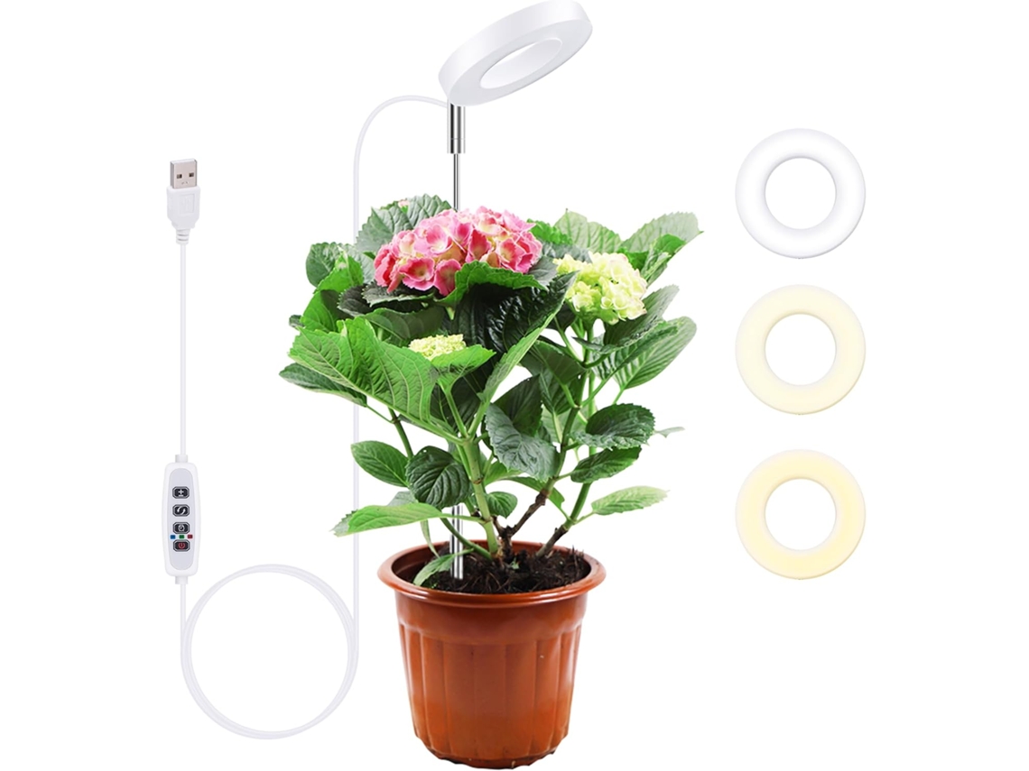 Luz Crecimiento Plantas Led Temporizador 3/9/12h, Altura Ajustable 17-61,5cm, Usb, Bajo Consumo, Uso Interior