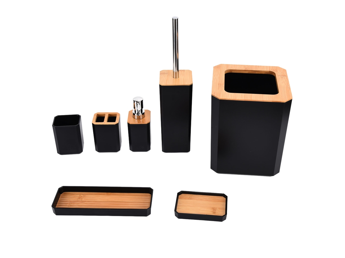 Baok-kit Bamboo Accesorios de Baño 7 Piezas: Jabonera, Porta Cepillos de Dientes y Accesorios para el Hogar y el Hotel - Negro