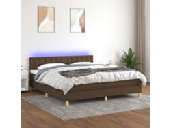 Cama Box Spring Con Colchón Led Tela Marrón Oscuro 180x200 Cm