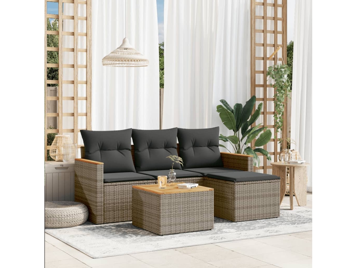 Conjunto de sofás de jardín de 5 piezas DKD Home Decor con cojines de mimbre gris