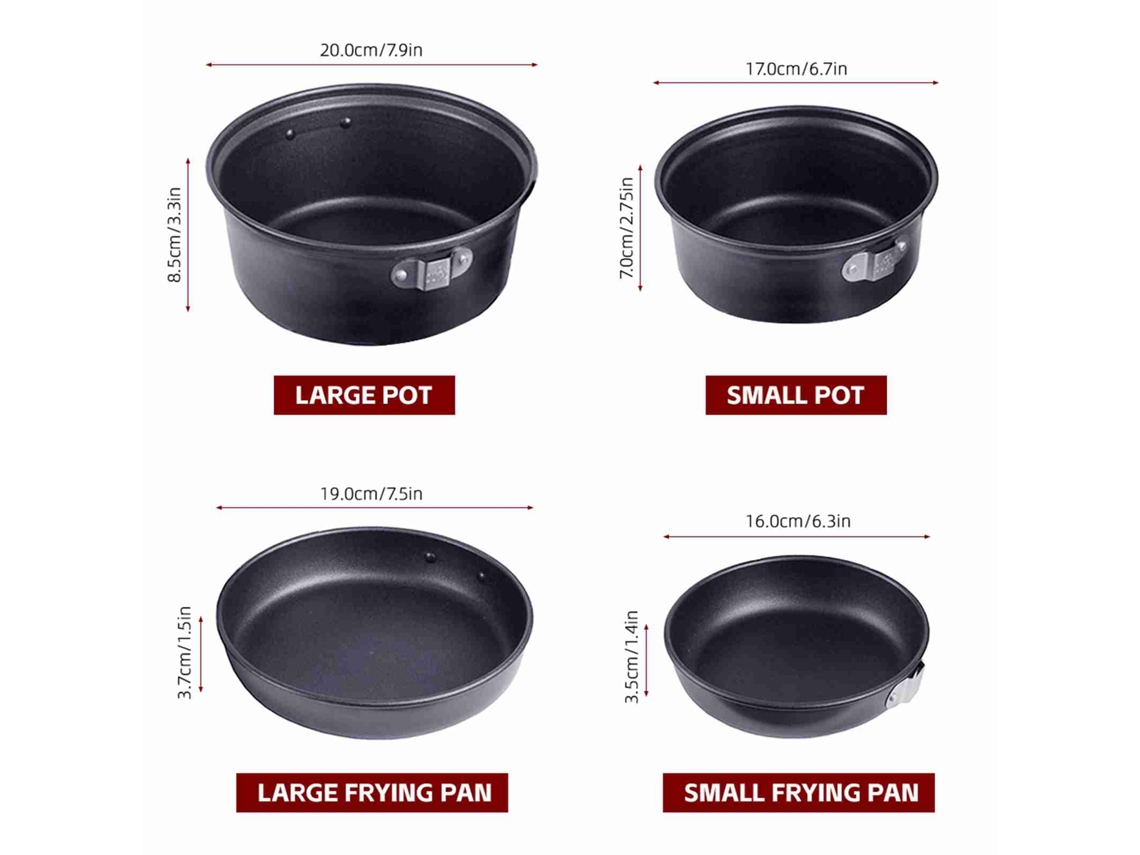 Juego de utensilios de cocina portátiles, ligeros y antiadherentes para acampar