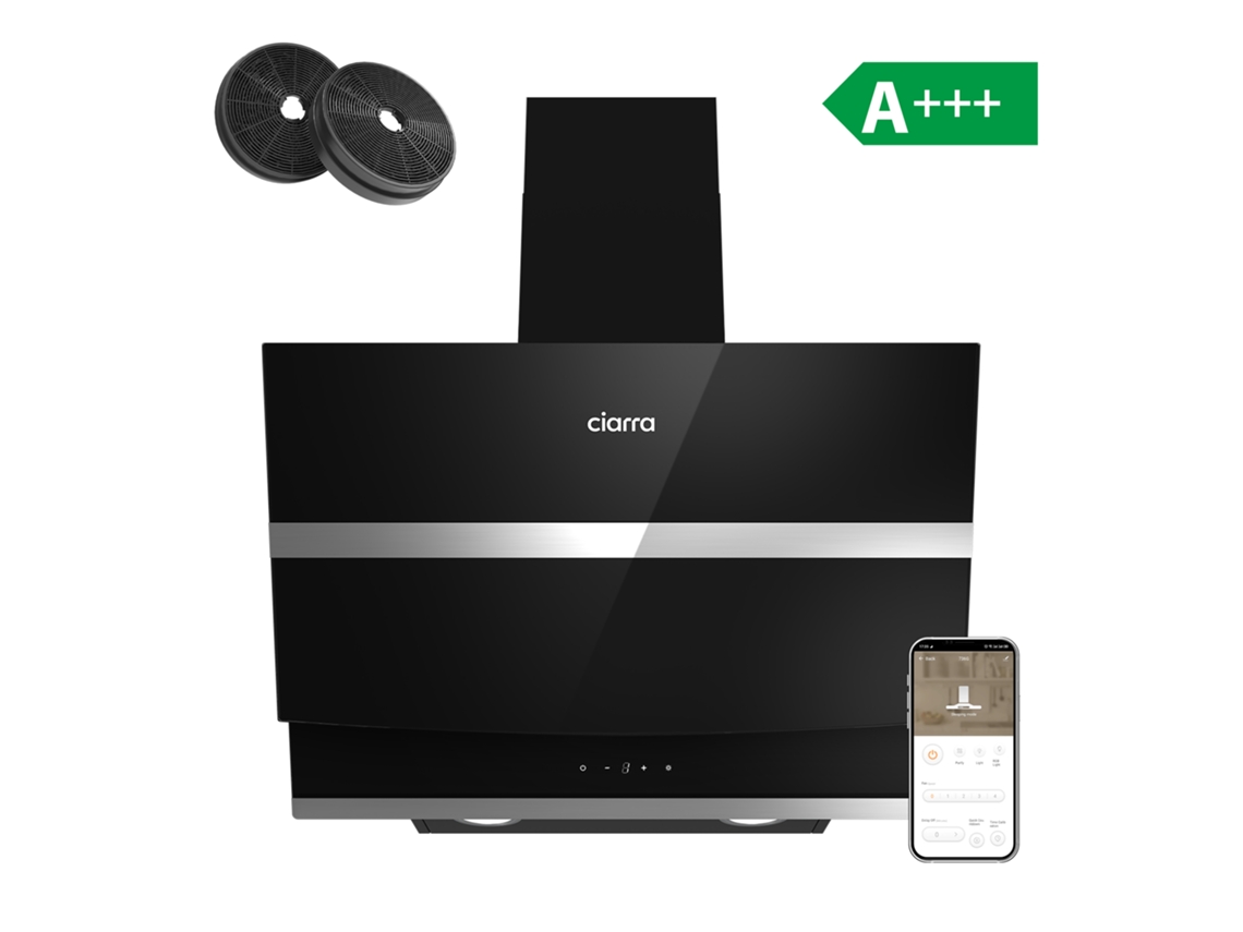 Ciarra Campana Extractor De Pared A+++ 60cm 650m³/h Boost Control Táctil/app Apagado Automático Retardado (5 Min) Negro 736nbk60