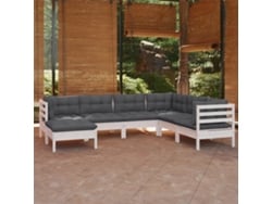 Conjunto de jardín DKD Home Decor de 7 piezas con cojines de pino macizo blanco