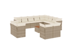 Maison Exclusive - Conjunto de sofá de jardín de 13 piezas con cojines de mimbre, color beige