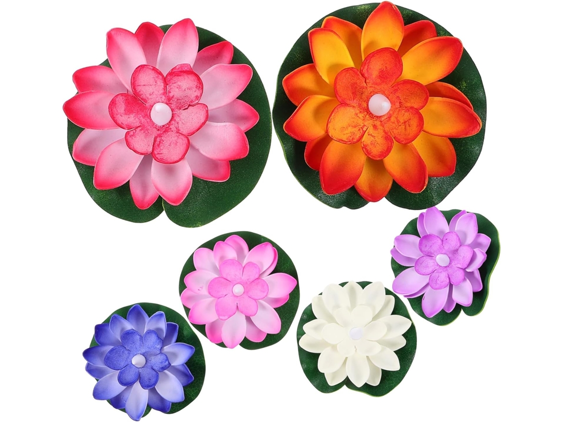 1 Juego De 6 Faroles Flotantes De Loto, Decoraciones Con Forma De Lirio, Luz