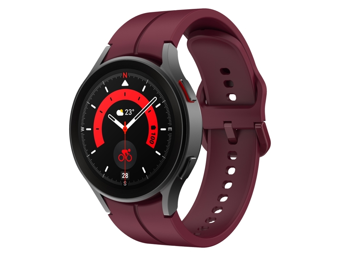 Bracelete Para Samsung Galaxy Watch 5 (40mm/44mm) - Silicone - Fivela Colorida - Vermelho Vinho