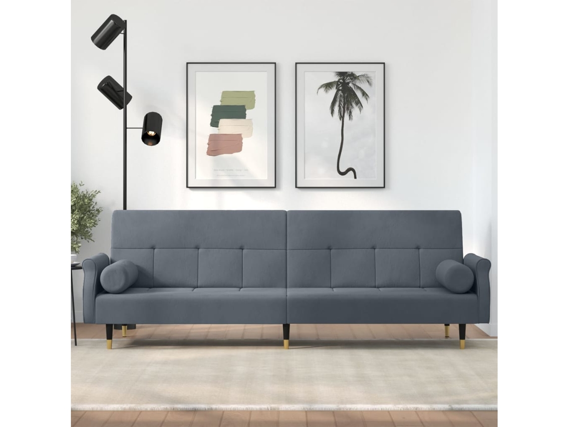 Sofá Cama Con Cojines Terciopelo Gris Oscuro