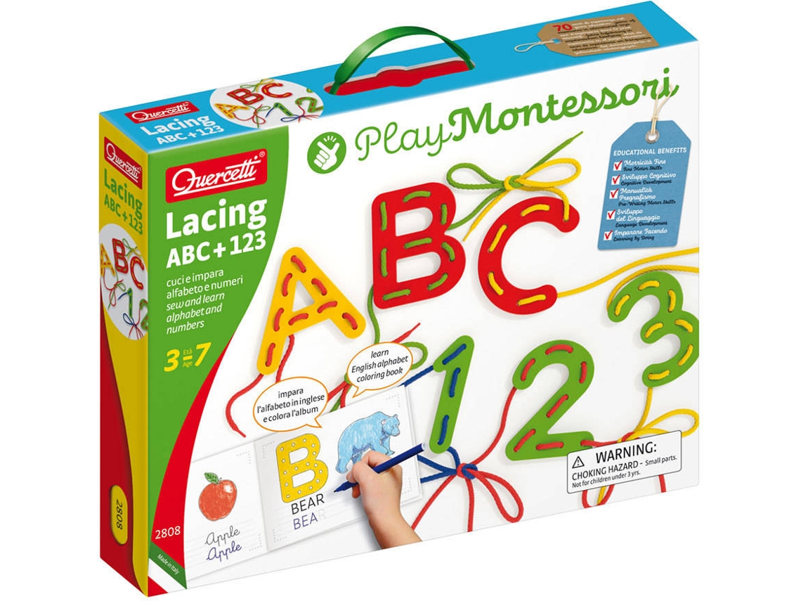 Juego Educativo QUERCETTI Play Montessori Ensarta ABC+123 (Edad Mínima: 3 Años - 36 x 27,5 x 6 cm)