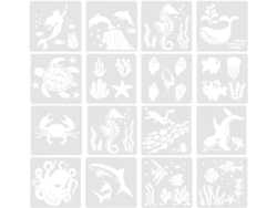 Plantilla Hueca Para Pintar Con Temática Oceánica, 16 Piezas, Pequeña, Ligera Y Fácil De Usar.