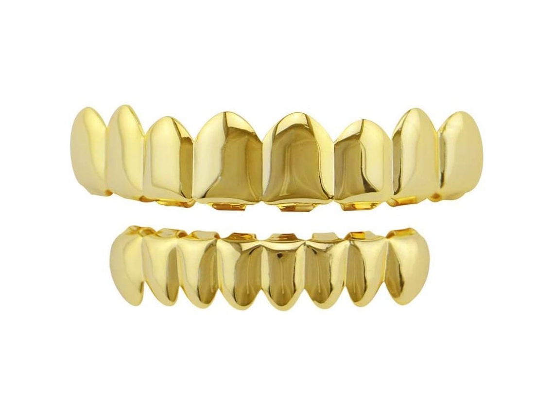 Juego De 8 Dientes Superiores E Inferiores Chapados En Oro De 18 Quilates Para Hombres Y Mujeres.