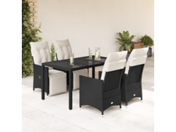 Juego de comedor de jardín de 5 piezas con cojines de mimbre negros de DKD Home Decor