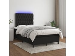 Cama Box Spring Con Colchón Led Tela Negro 120x200 Cm