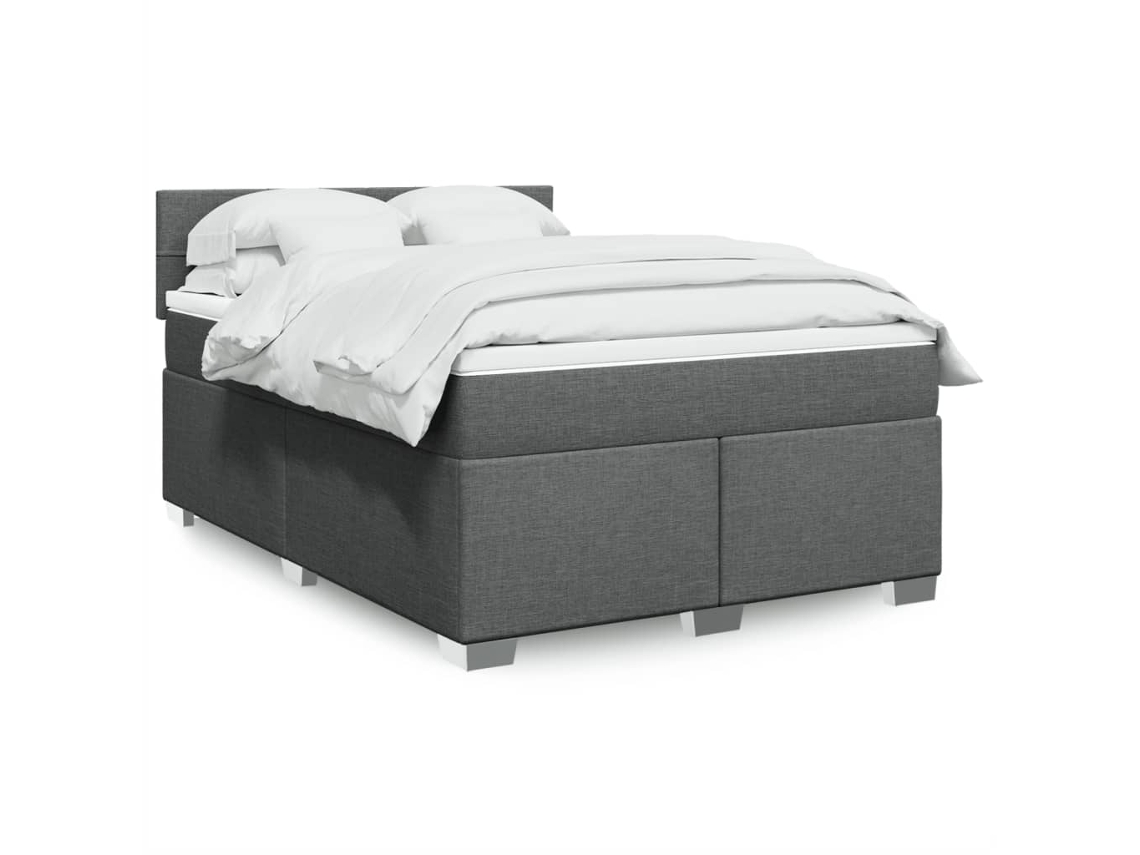 Cama Box Spring Con Colchón Tela Gris Oscuro 160x200 Cm
