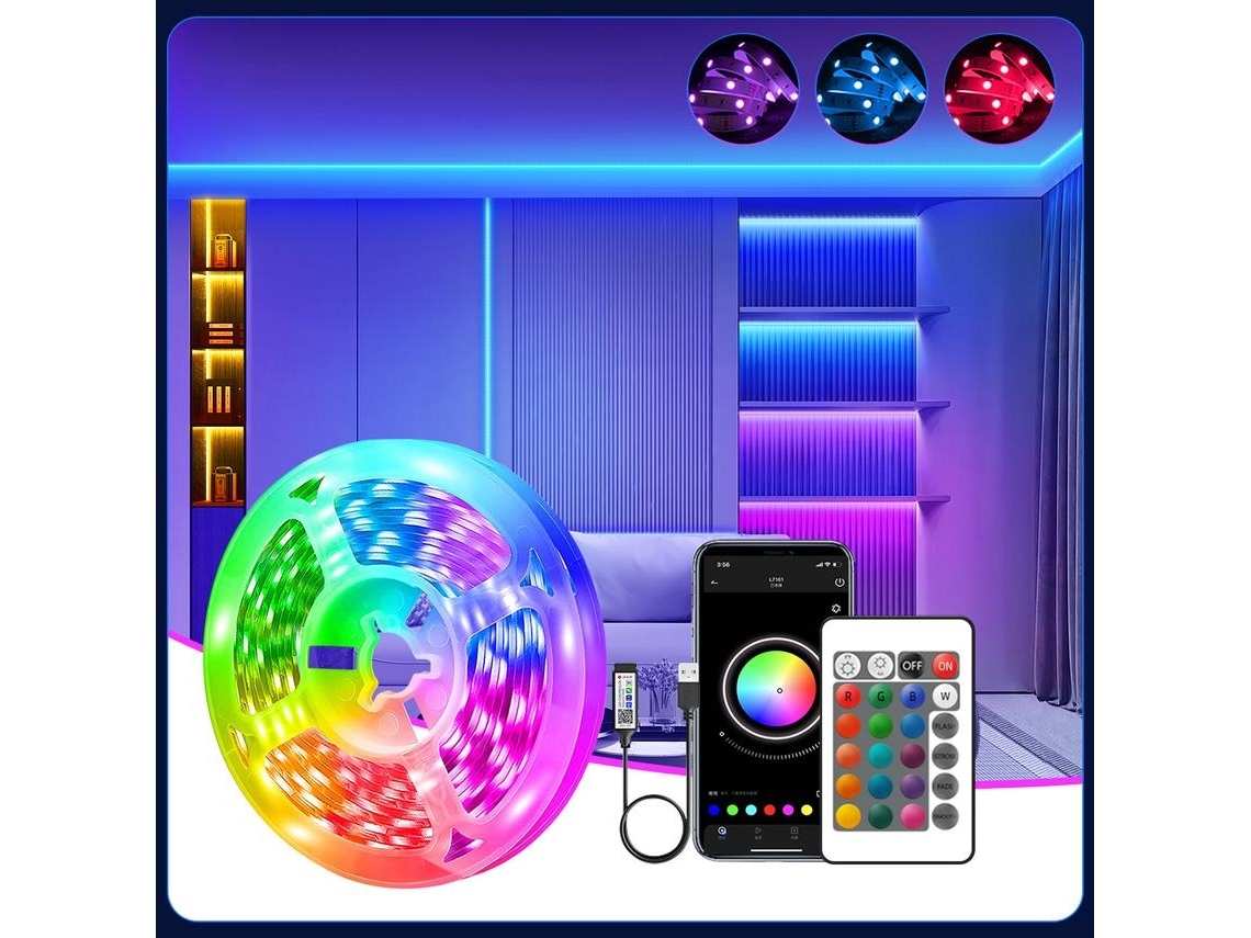 Faixa De Luz Led 33ft Bluetooth Rgb Music Sync Luz Led Com Mudança De Cor Com Aplicativo E Controle Remoto Para Decoração De Festa Gusshious
