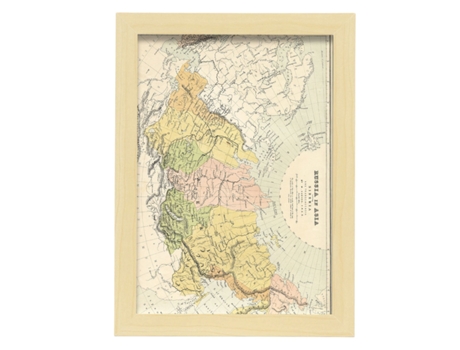 Póster NACNIC Geográficos en Estilo Vintage. Mapa de Rusia. Ilustraciones de Antiguos Mapamundis en Tonos Sepia. Tamaño A3, con Marco Negro.
