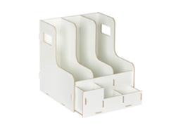 Relaxdays Archivador, 3 Compartimentos, Formato A4, Revistero, Organizador Material Escritorio, Oficina, Mdf, Blanco