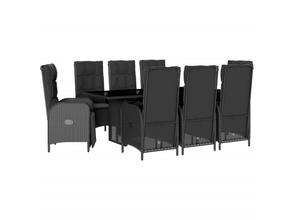 Maison Exclusive - Set De Comedor De Jardín 9 Pzas Y Cojines Ratán Sintético Negro