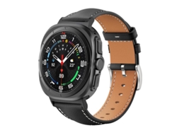 Bracelete Para Samsung Galaxy Watch Ultra - Couro Fino Com Textura De Tubarão Preto (47mm) - Preta