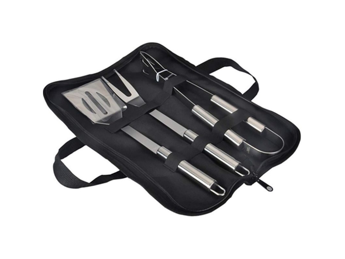 Juego de utensilios para barbacoa Rebe de acero inoxidable, 3 piezas, con bolsa de transporte, accesorios para barbacoa