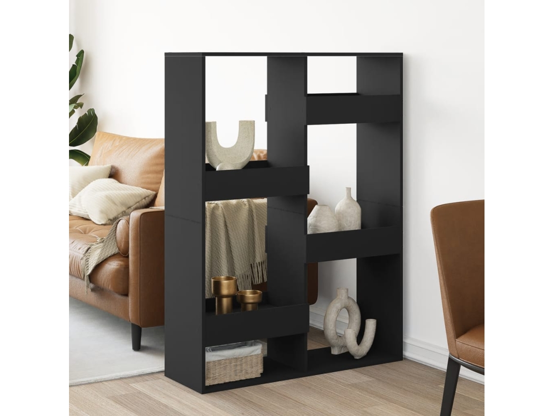 Biombo plegable | Separador de ambientes 100x33x135 cm, fabricado en derivados de madera, color negro.