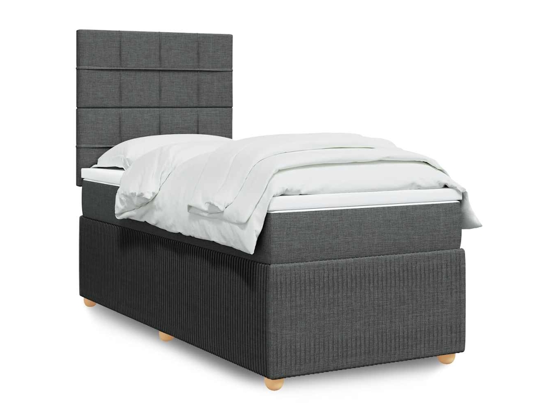 Cama Box Spring Con Colchón Tela Gris Oscuro 90x190 Cm
