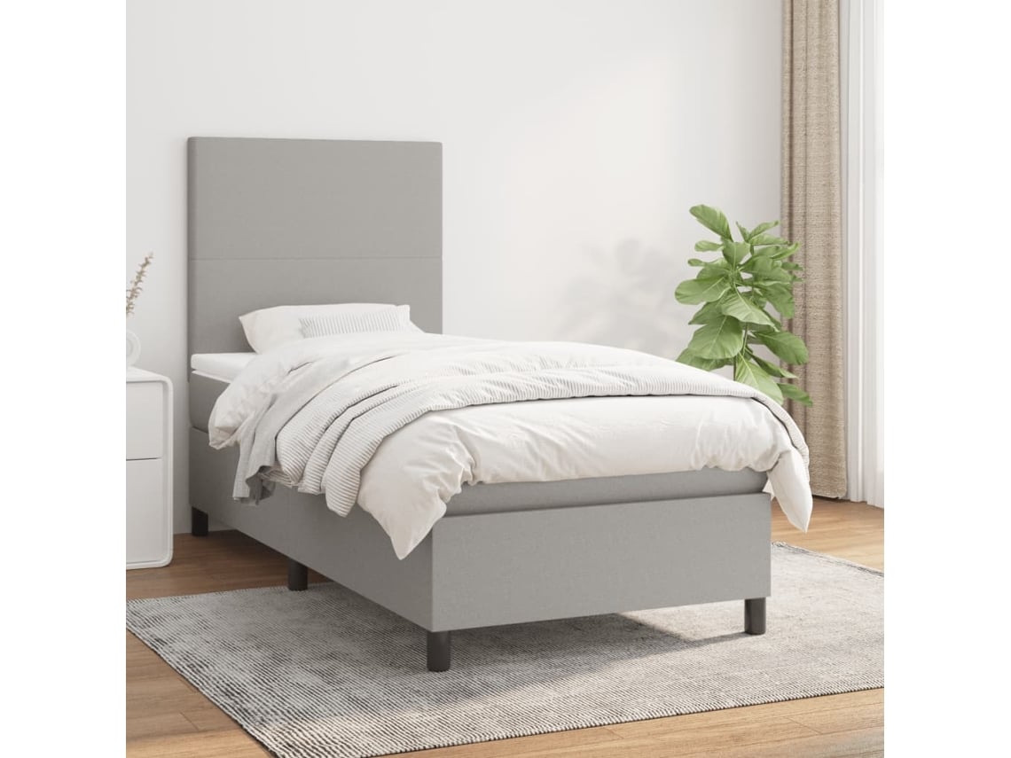 Cama Box Spring Con Colchón Tela Gris Claro 90x190 Cm