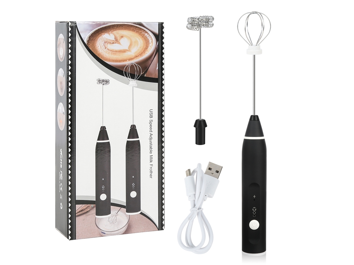 Batidora De Huevos Con Espumador De Leche, Recargable Por Usb, 3 Velocidades, Acero Inoxidable, 2 Cabezales.