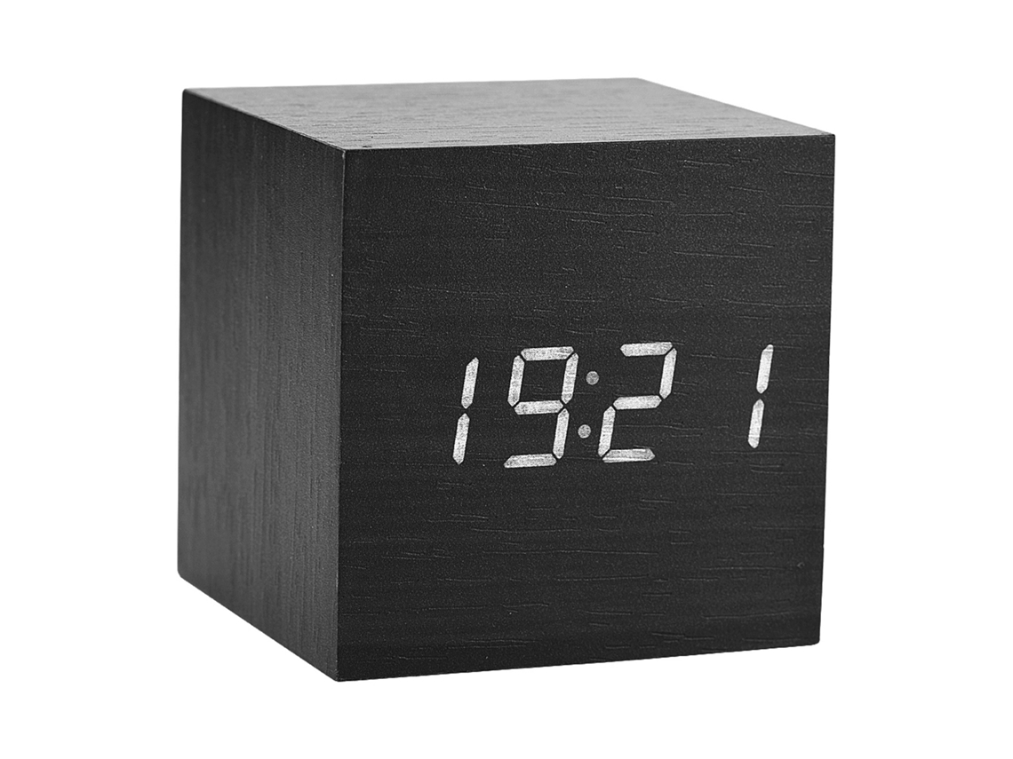 Reloj De Mesa Digital Con Alarma, De Madera, 6x6x6 Cm, Control Por Voz, Pantalla Led, Control De Temperatura.