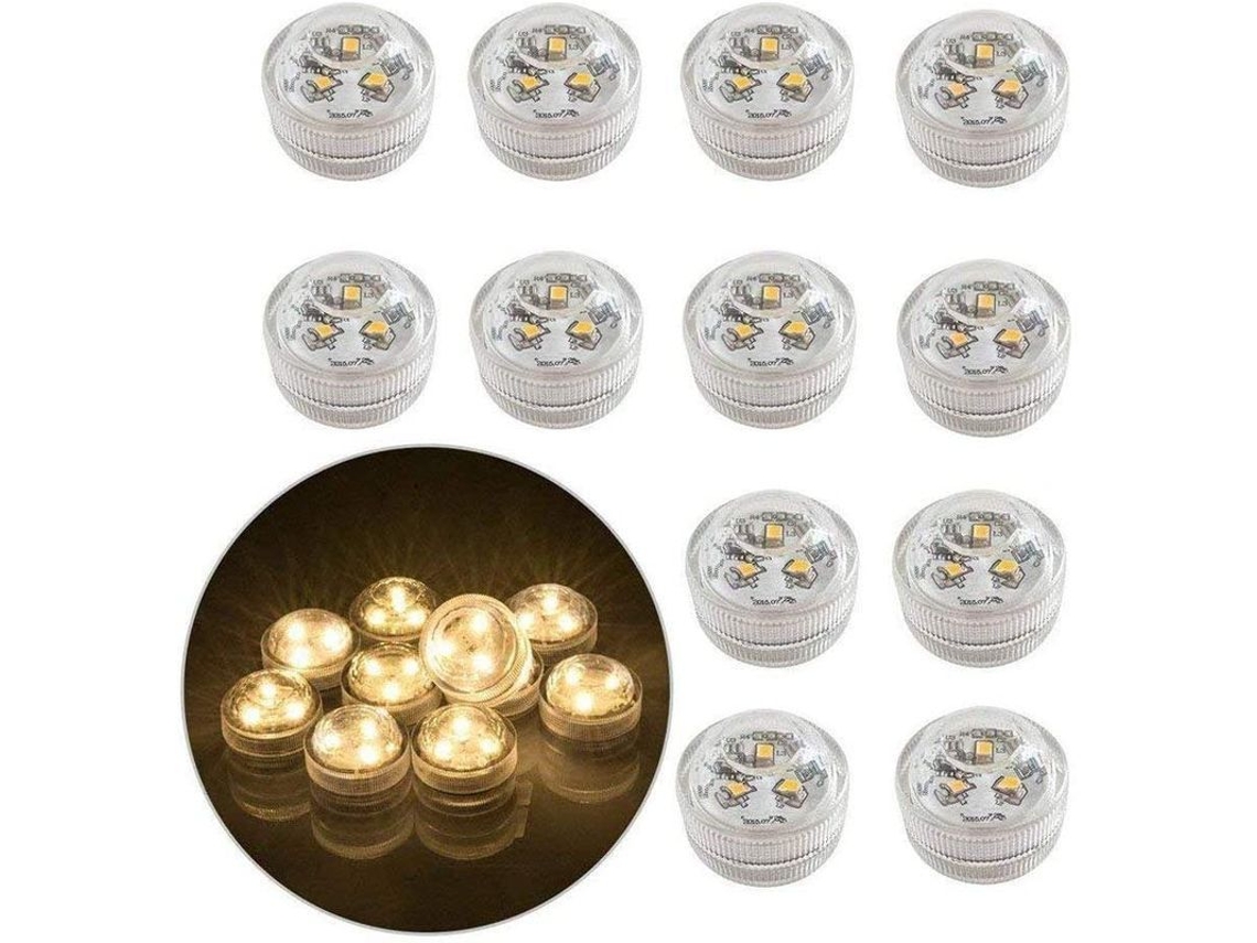12 Velas Led Sumergibles, Sin Llama, Iluminación Decorativa A Pilas (blanco Cálido)