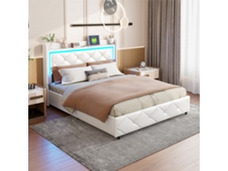 Cama Tapizada Doble 140 X 200 Cm, Cama Con Espacio De Almacenamiento Hidráulico Con Iluminación Led Y Función De Carga Usb.