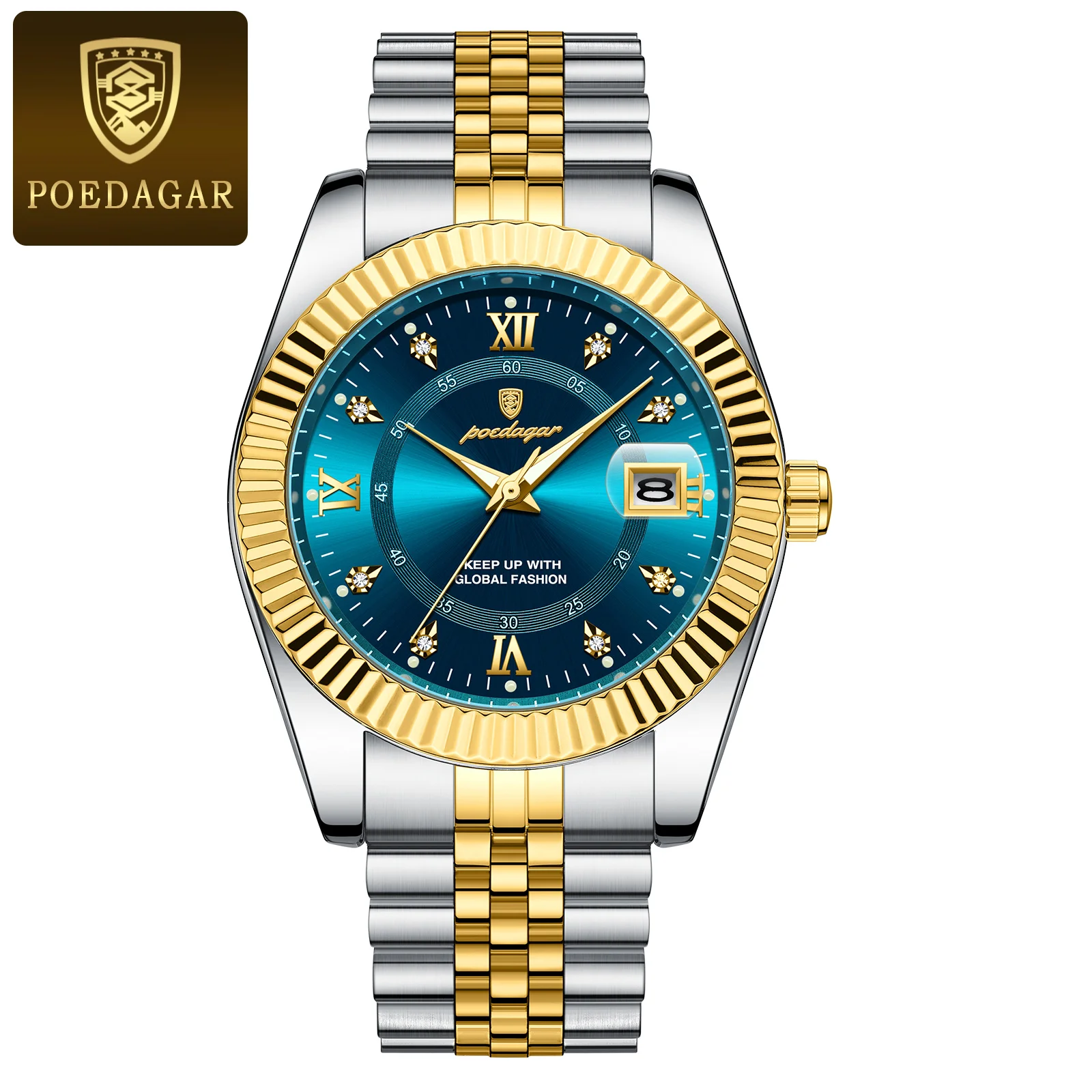 Reloj Deportivo Para Hombre, Resistente Al Agua, Luminoso, Con Indicador De Fecha (caja Dorada, Esfera Azul).