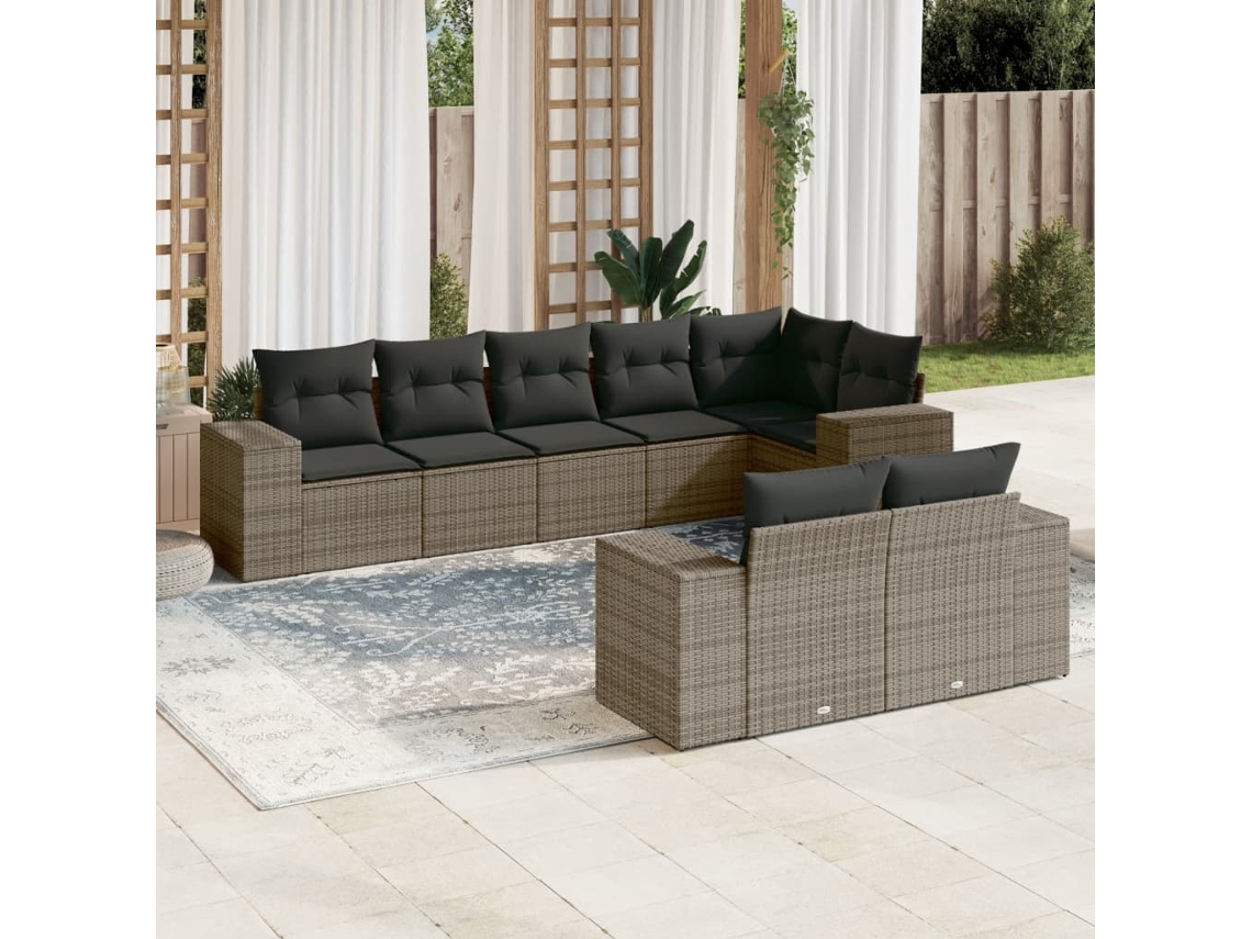 Conjunto de sofás de jardín de 8 piezas DKD Home Decor con cojines de mimbre gris