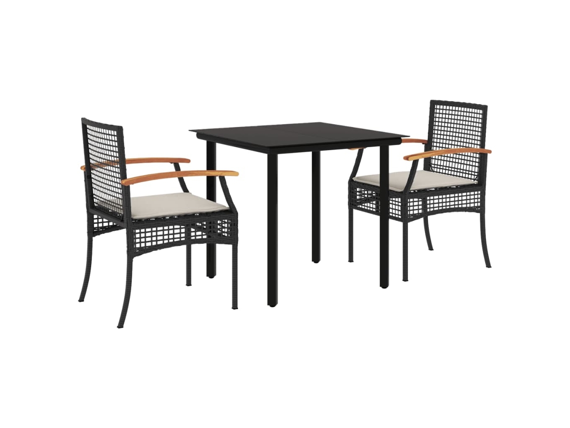 Maison Exclusive - Set Comedor De Jardín 3 Pzas Con Cojines Ratán Sintético Negro