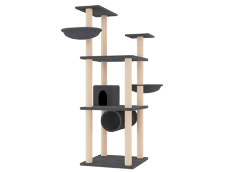 Rascador para gatos con postes de sisal gris oscuro 141 cm VIDAXL
