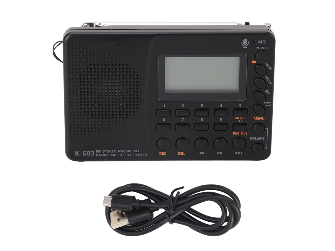 Radio Portátil K-603 Fm/am/sw Con Grabadora, Altavoz Estéreo Y Reproducción Desde Tarjeta De Memoria.