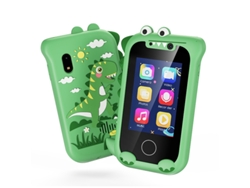 (verde) Juguete infantil en forma de celular con dos cámaras, reproductor de música, juegos y pantalla táctil.