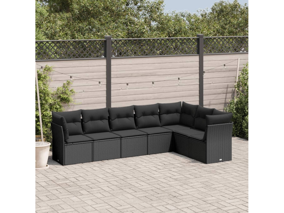 Conjunto de sofá de jardín de 7 piezas con cojines de mimbre negro de DKD Home Decor