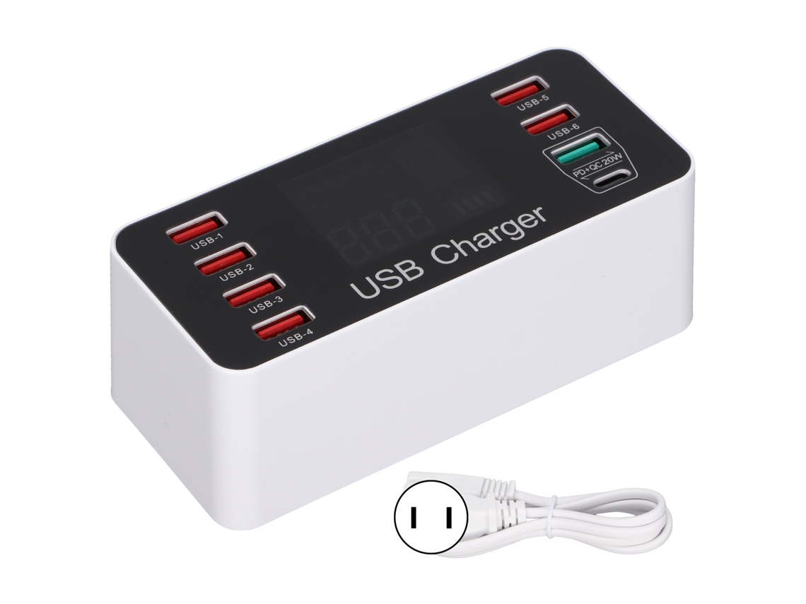 Cargador Usb A9+ De 8 Puertos, Carga Rápida De 40 W, Qc 3.0, Usb C, Múltiples Estaciones De Carga Usb Con Pantalla Lcd