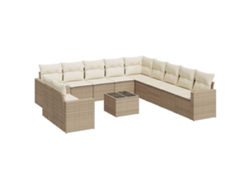 Maison Exclusive - Conjunto de sofá de jardín de 12 piezas con cojines de mimbre, color beige
