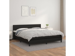 Cama Box Spring Con Colchón Cuero Sintético Negro 160x200 Cm