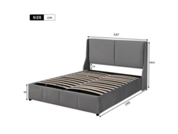 Cama con canapé tapizada en terciopelo de 140 x 190 cm - Cama con canapé y somier de láminas - Gris