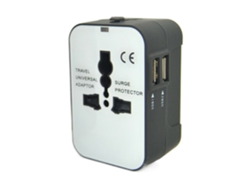 Adaptador de viaje universal para 150 países con enchufes de Reino Unido, EE. UU., UE y Australia y 2 puertos USB.