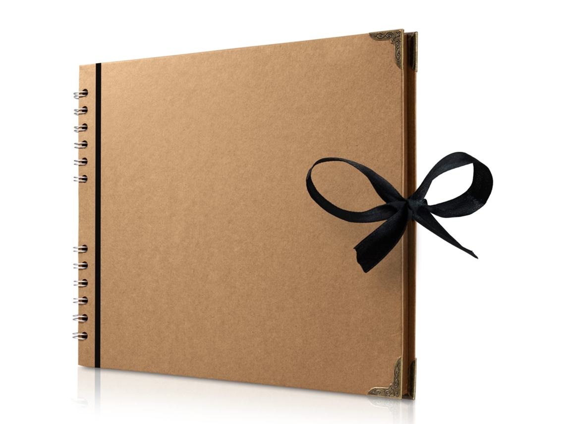Álbum Scrapbook Marrón 18x18cm 36 Páginas Papel Kraft 200gsm Con Cinta