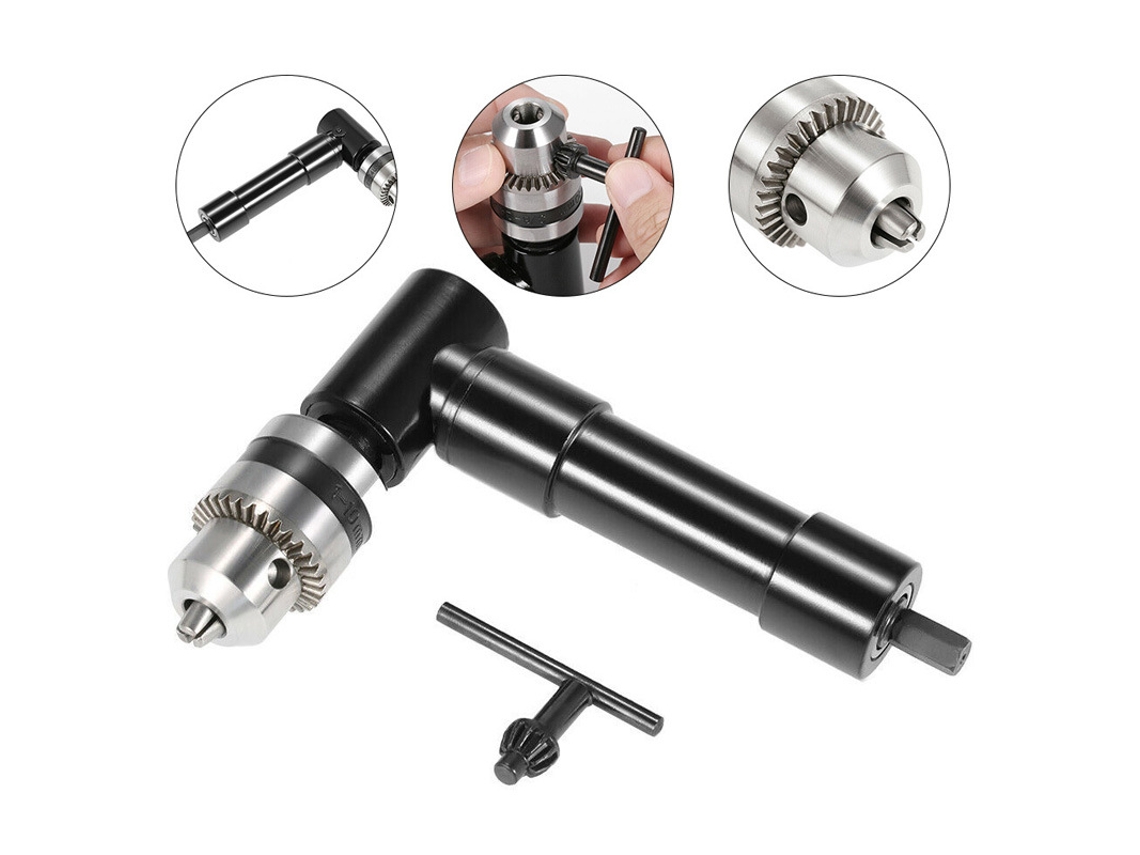 Adaptador de taladro inalámbrico de ángulo recto de 90 grados con mandril de llave de 3/8" y vástago hexagonal de 8 mm YWP